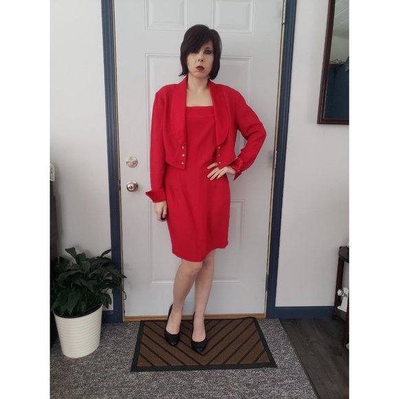 90s Red Party Dress‎ with Jacket - Picture 4 of 7